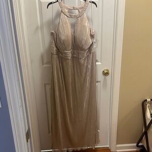 Metallic Champagne Maxi Long Halter Dress Formal/Prom